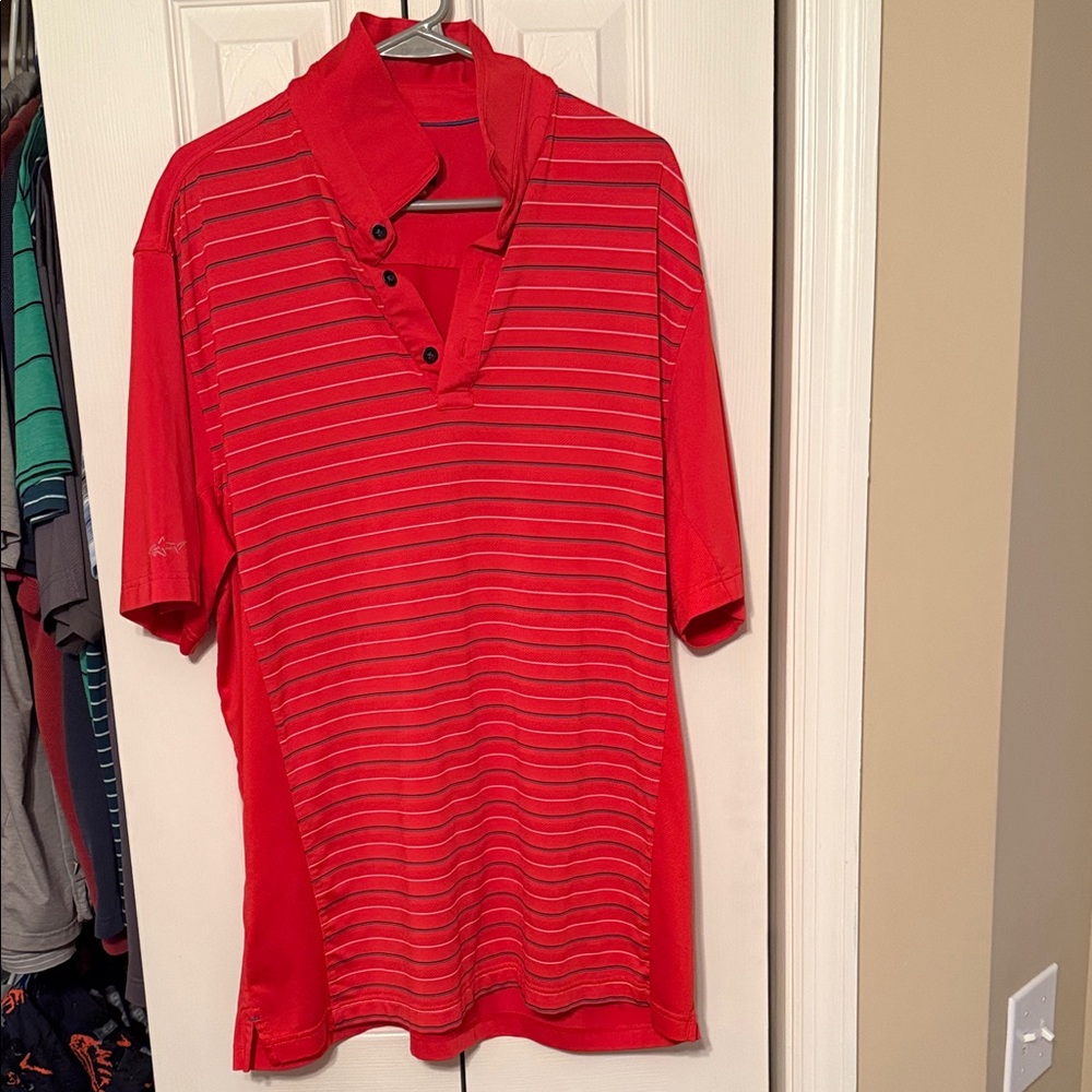 Greg Norman Collection Red Striped Polo Shirt